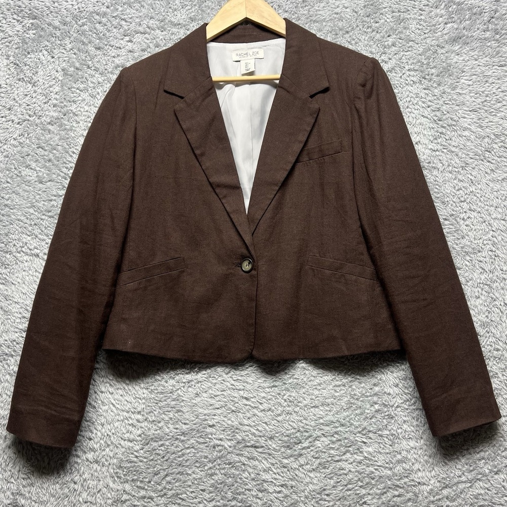 Rachel Zoe Blazer‎ Womens Large Brown Linen Blend Lined Business Casual Travel